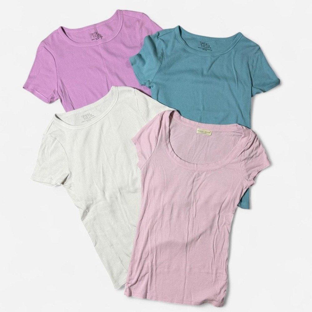 Time and Tru Frankee & Skylarr Ribbed T-Shirt Bundle 4pk Purple Blue White Pink